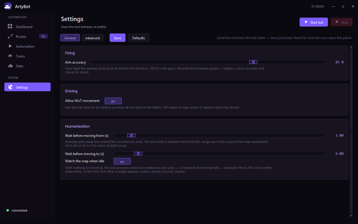 Settings Panel